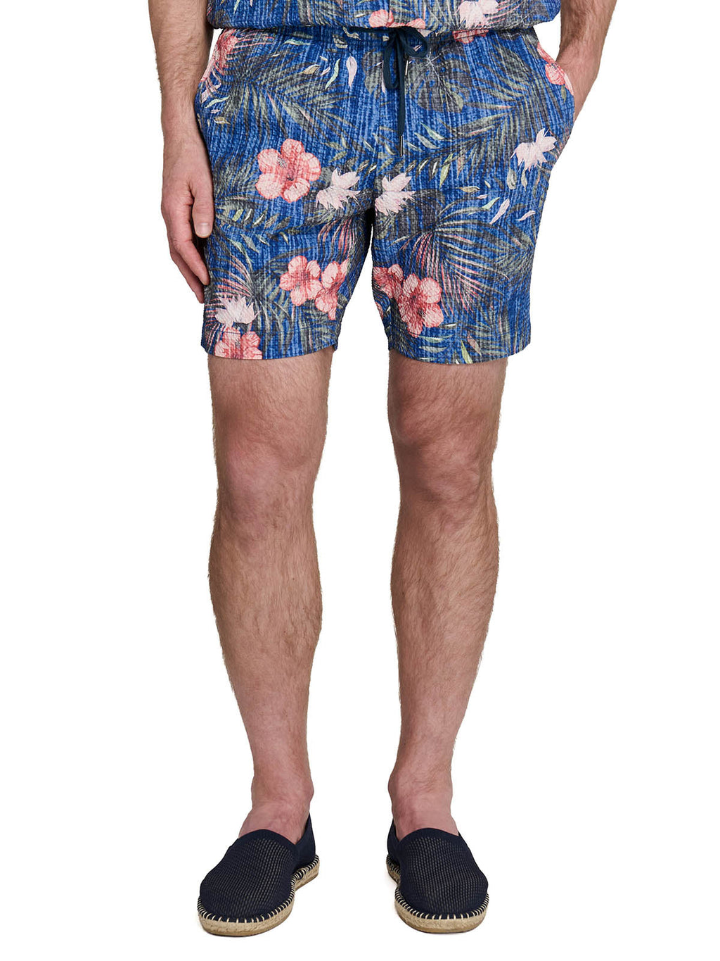 HIBISCUS SEERSUCKER SWIM TRUNKS