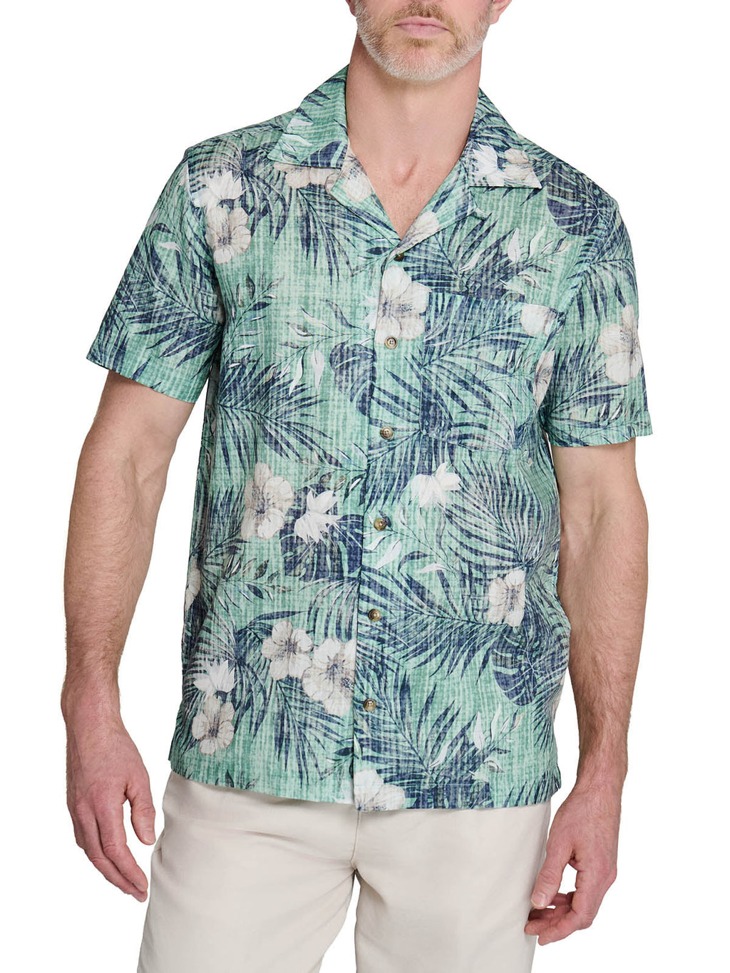 SKETCHED FLORAL PALM TREE CAMP SHIRT