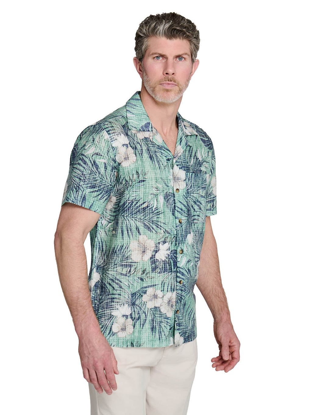 SKETCHED FLORAL PALM TREE CAMP SHIRT