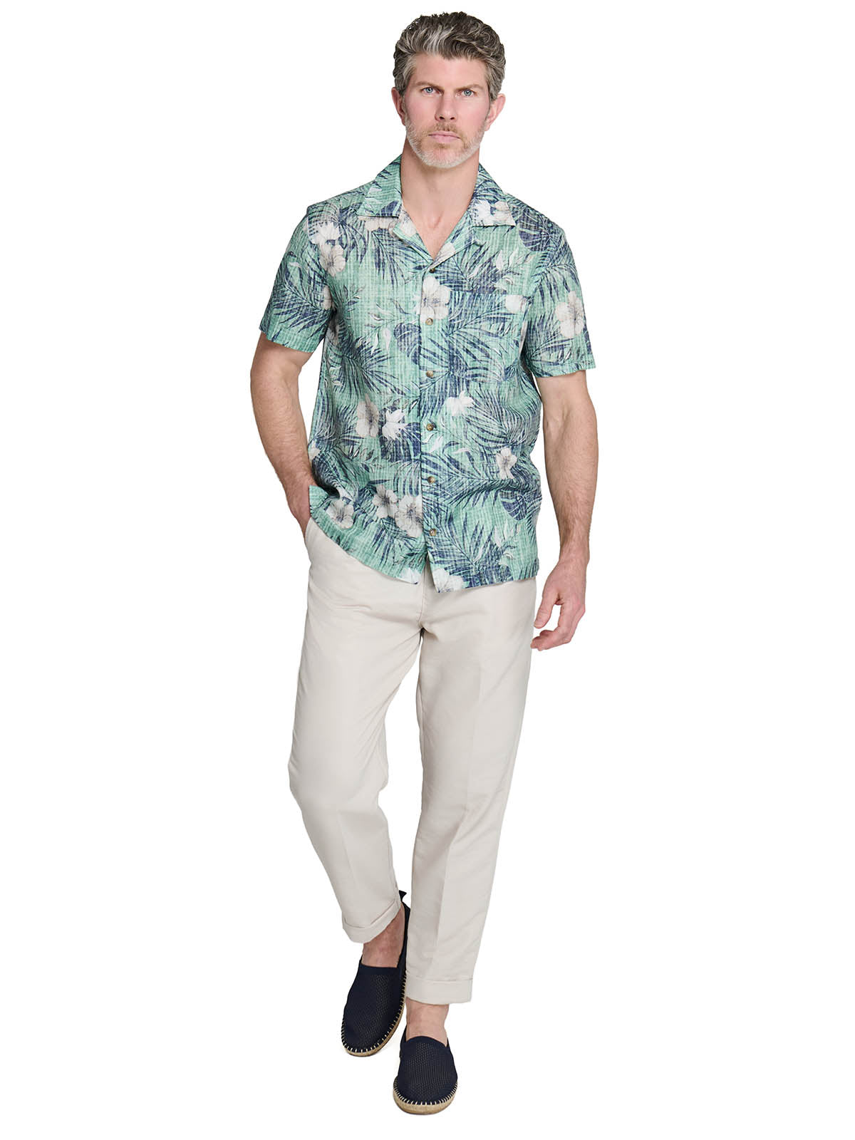 SKETCHED FLORAL PALM TREE CAMP SHIRT