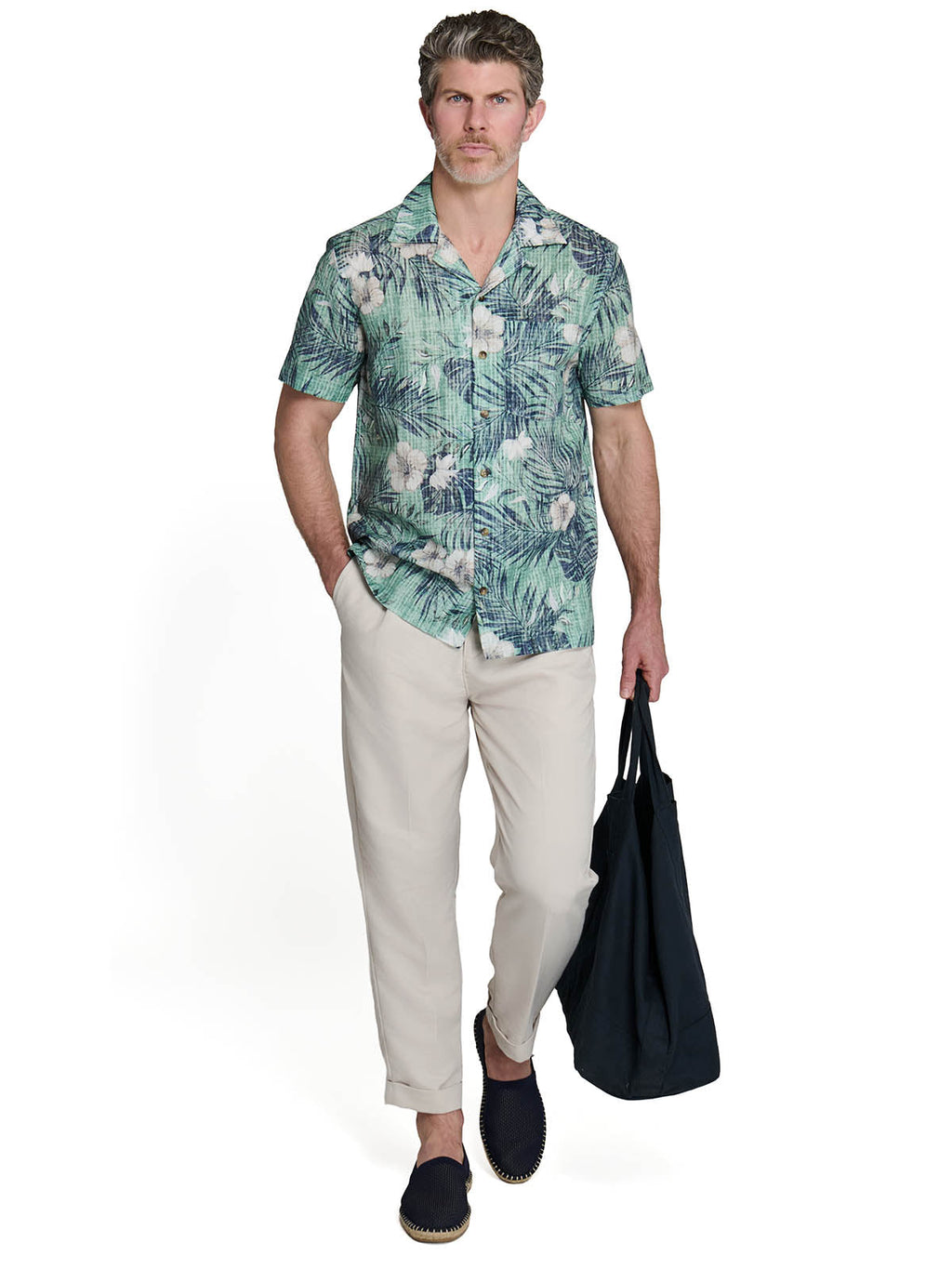 SKETCHED FLORAL PALM TREE CAMP SHIRT