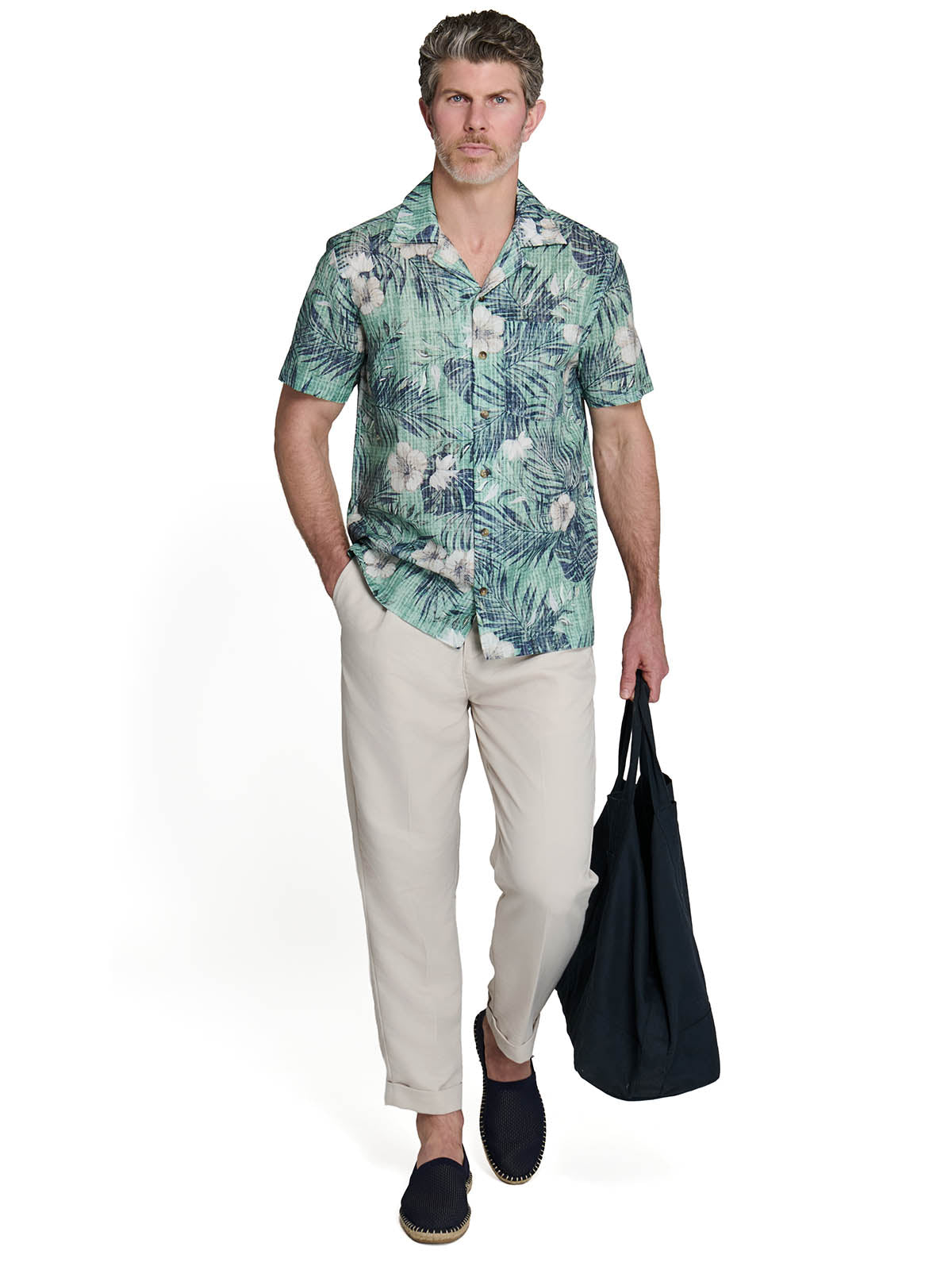 SKETCHED FLORAL PALM TREE CAMP SHIRT