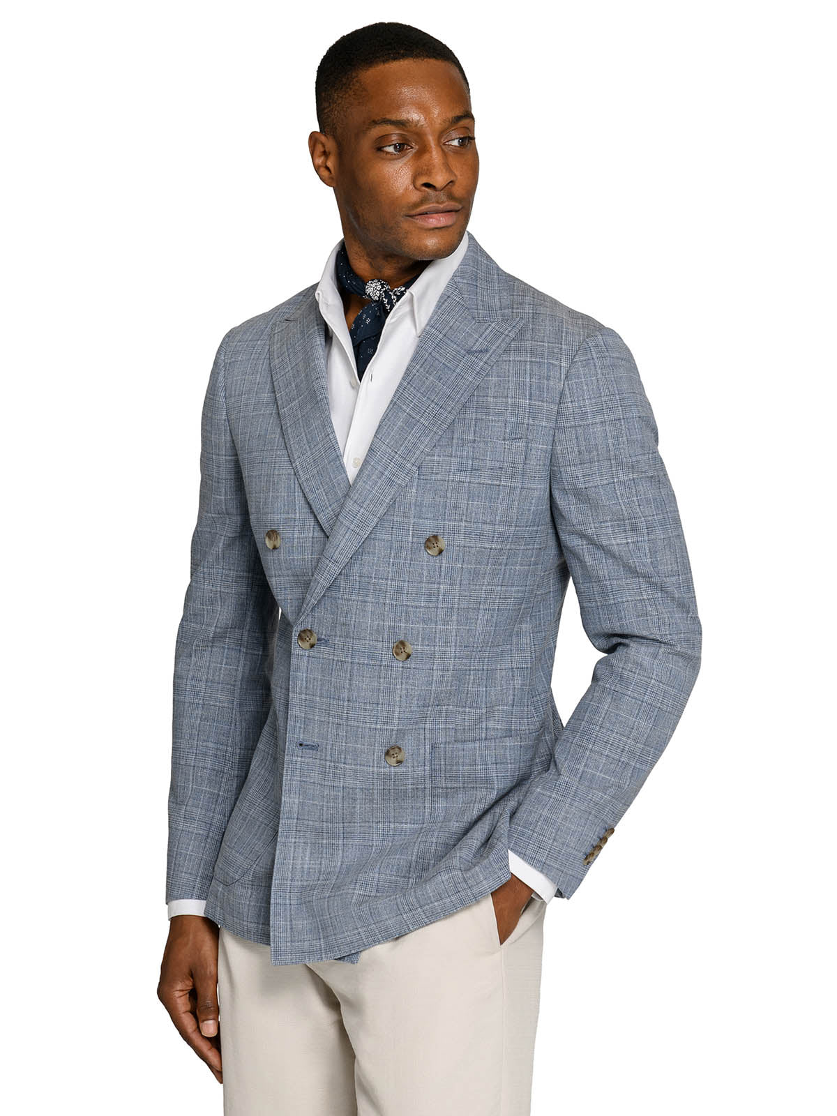 DOUGLAS DOUBLE BREASTED PLAID BLAZER